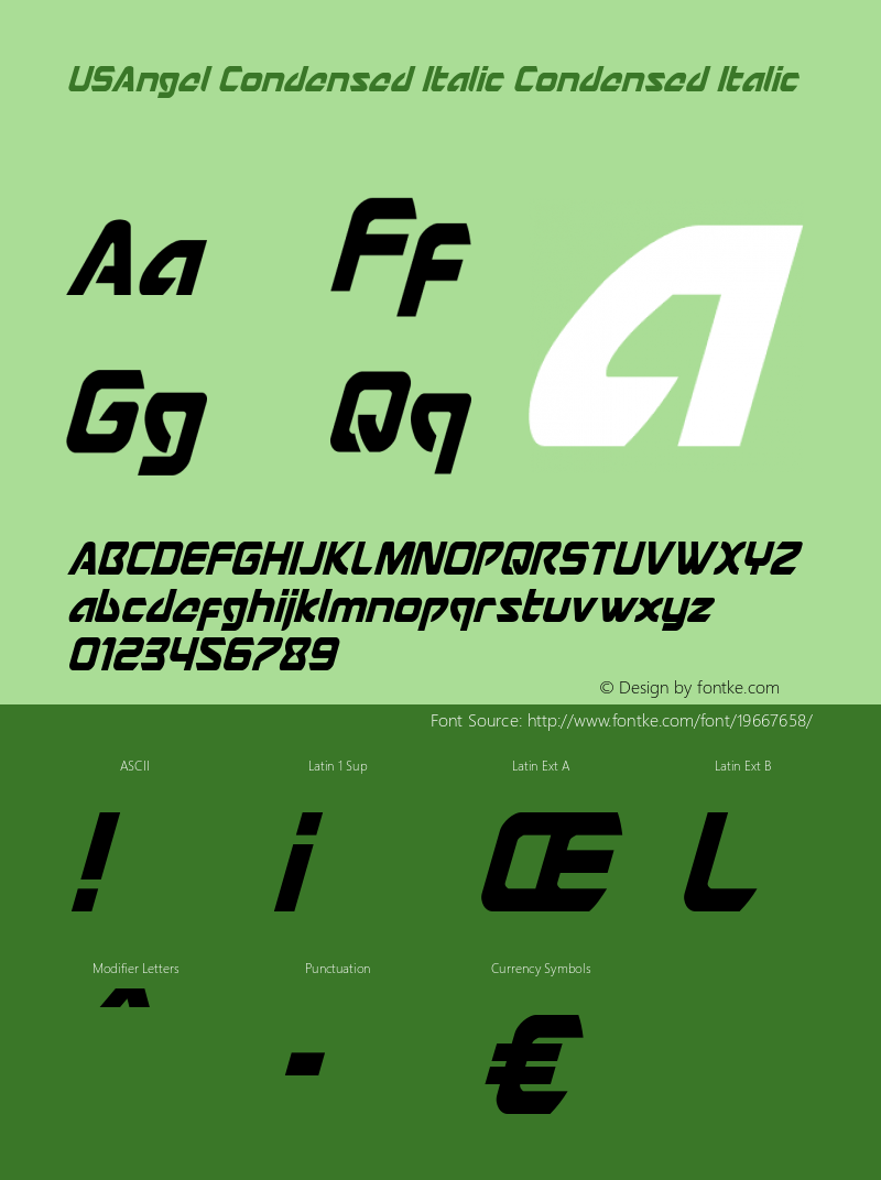 USAngel Condensed Italic Version 1.0; 2016图片样张