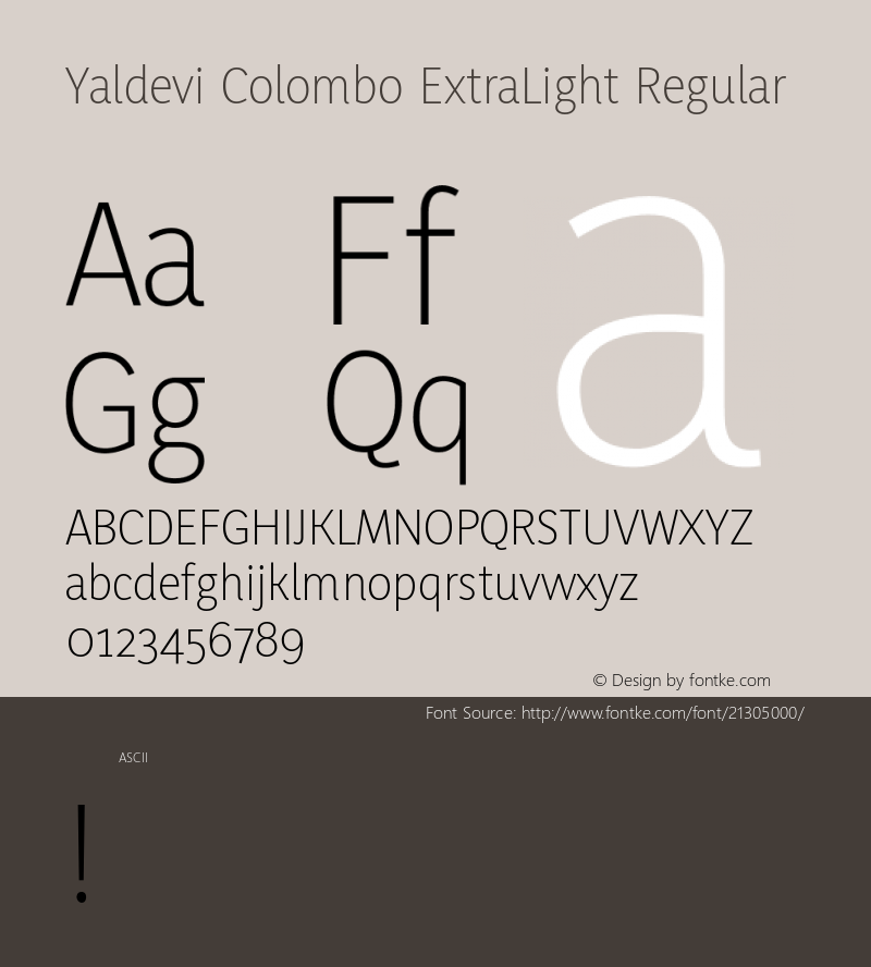 Yaldevi Colombo ExtraLight Regular 图片样张