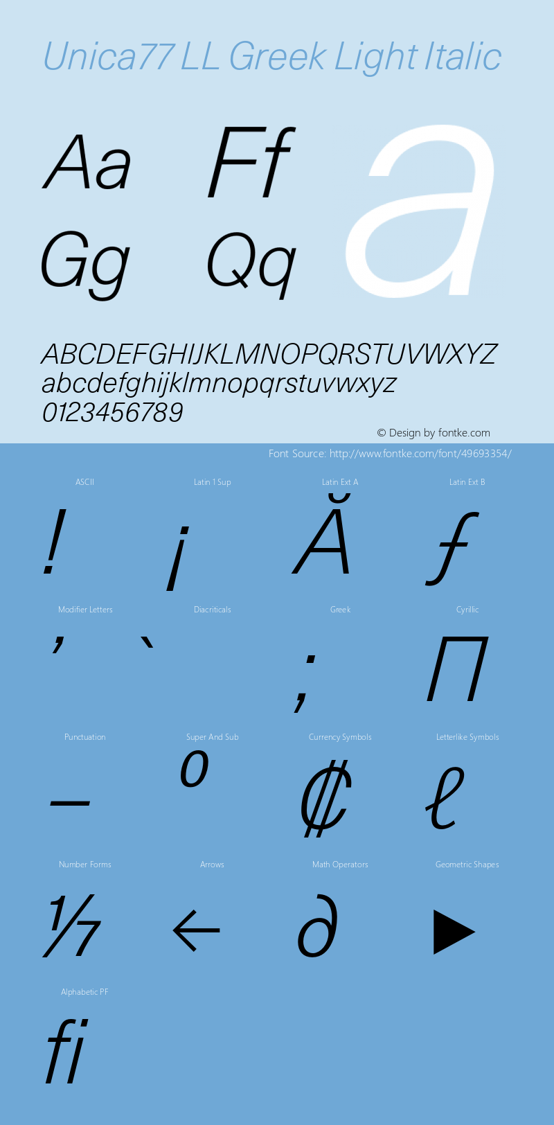 Unica77 LL Grk Light Italic Version 3.000; build 0004 | wf-rip DC20190930图片样张