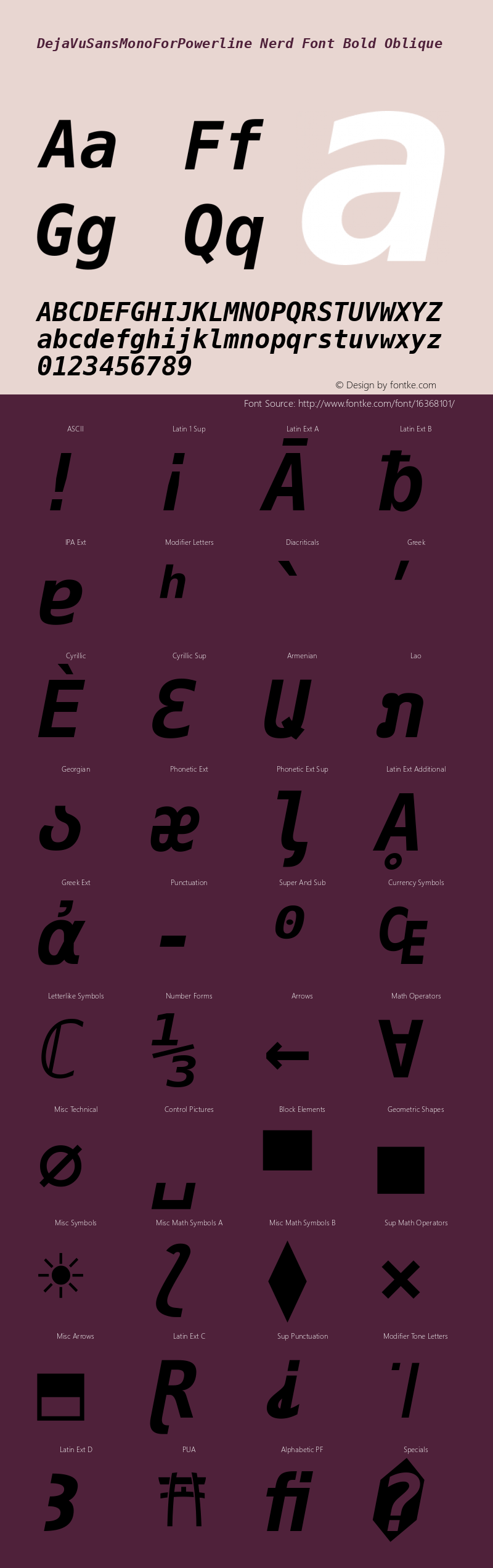 DejaVuSansMonoForPowerline Nerd Font Bold Oblique Version 2.33图片样张
