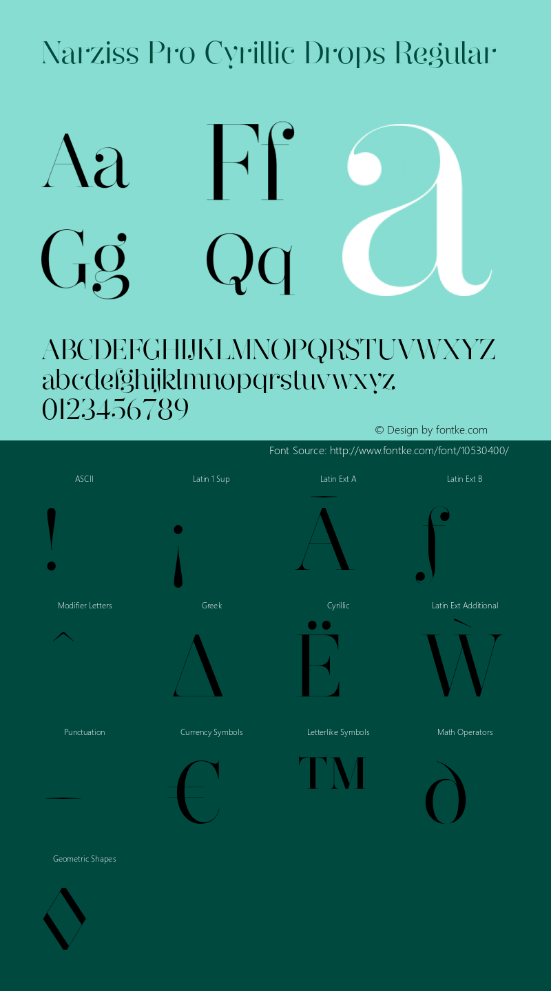 Narziss Pro Cyrillic Drops Regular Version 1.000;PS 001.000;hotconv 1.0.70;makeotf.lib2.5.58329;com.myfonts.hubertjocham.narziss-pro-cyrillic.narziss-pro-cy-drops.wfkit2.3TSy图片样张