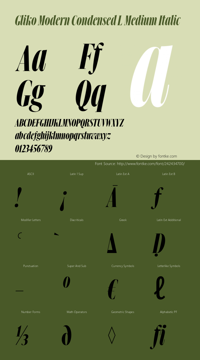 Gliko Modern Condensed L Medium Italic Version 2.001图片样张