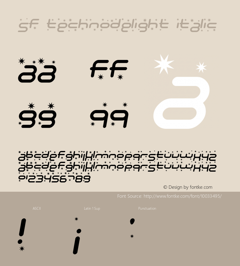 SF Technodelight Italic ver 1.0; 1999. Freeware for non-commercial use.图片样张