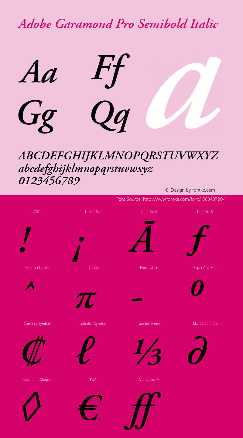 Adobe Garamond Pro Semibold Italic Version 2.040;PS 2.000;hotconv 1.0.51;makeotf.lib2.0.18671图片样张