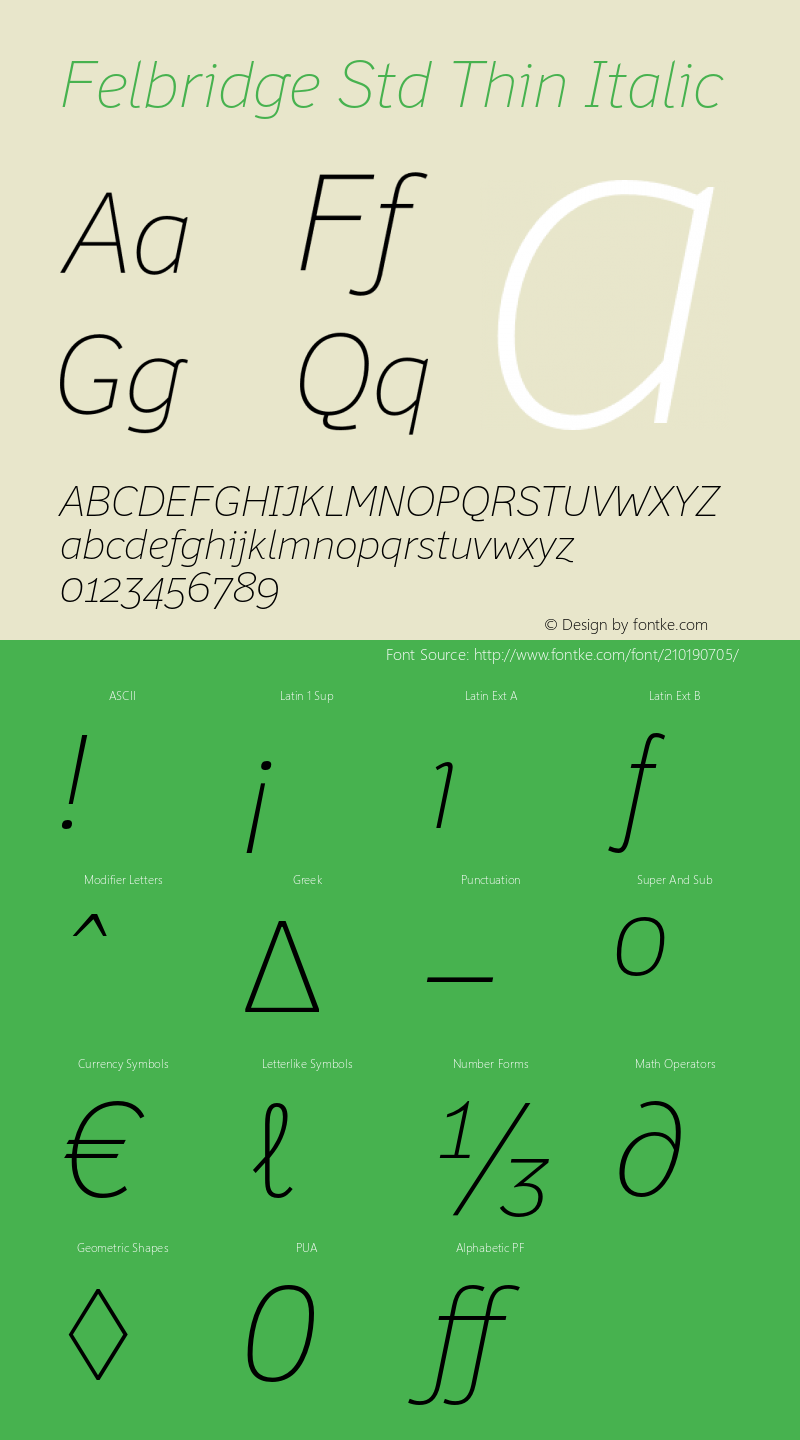 FelbridgeStd-ThinItalic Version 1.000图片样张