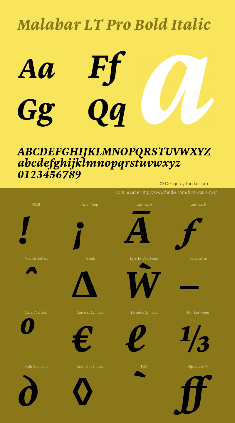 Malabar LT Pro Bold Italic Version 3.00图片样张