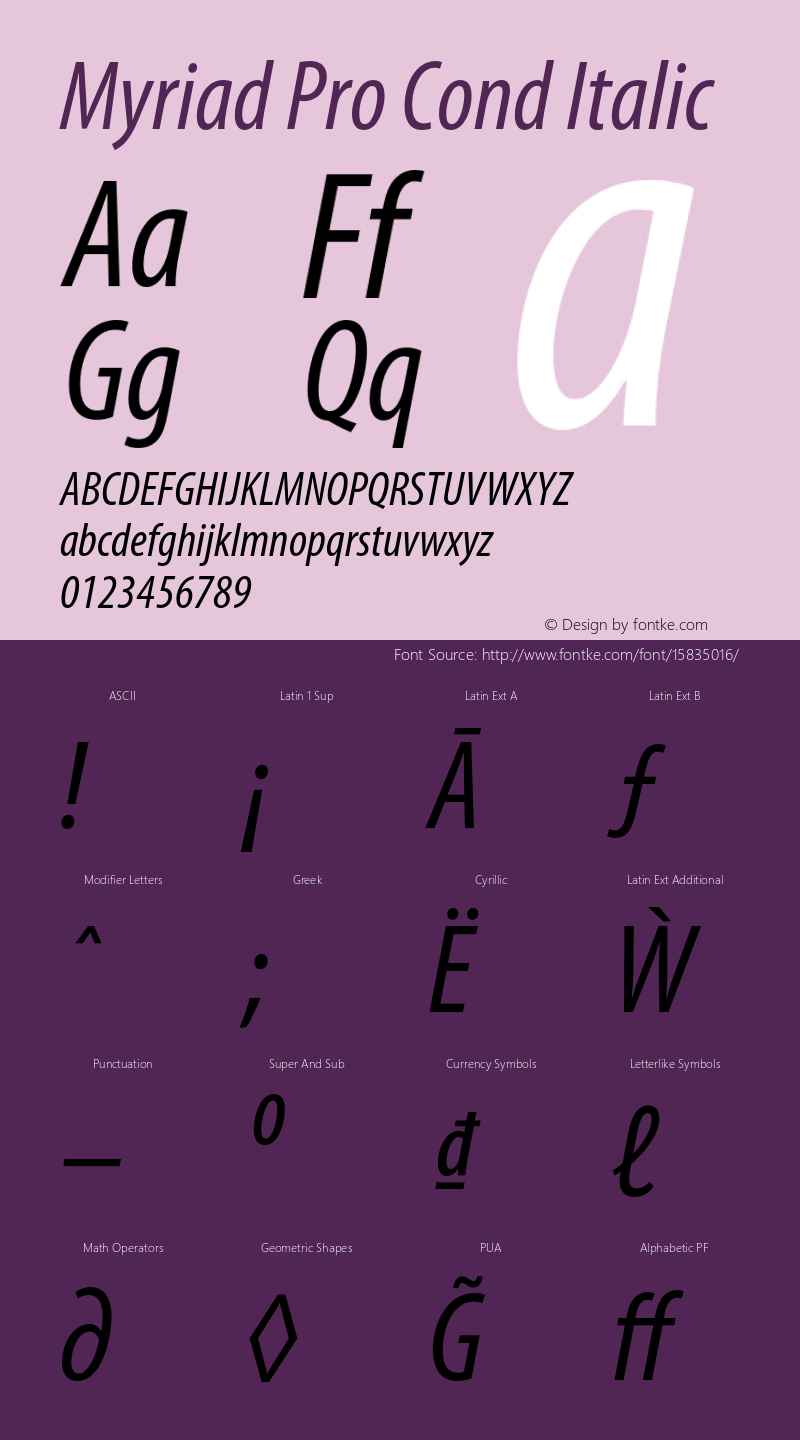 Myriad Pro Cond Italic Version 2.006;PS 002.000;Core 1.0.38;makeotf.lib1.6.6565图片样张