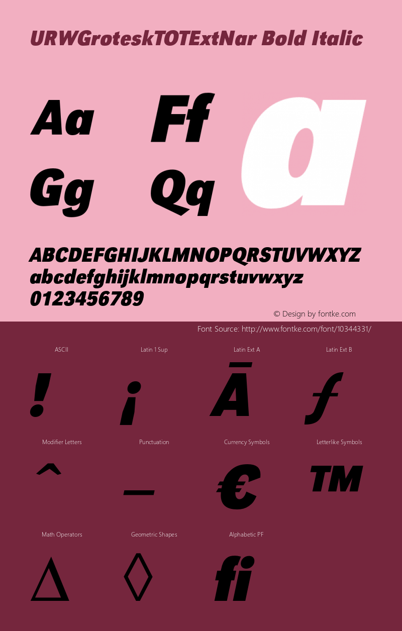 URWGroteskTOTExtNar Bold Italic Version 1.000;PS 1.05;Core 1.0.35图片样张