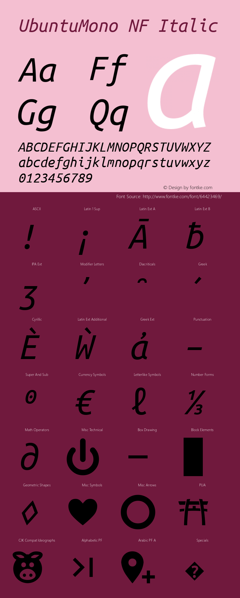 Ubuntu Mono Italic Nerd Font Complete Windows Compatible Version 0.80图片样张