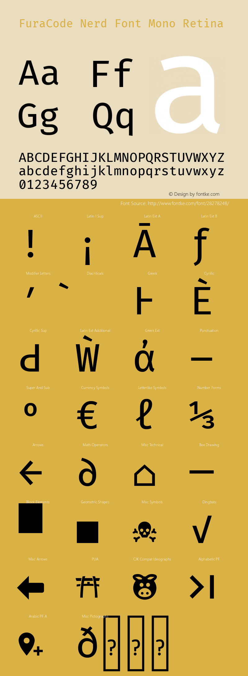 Fura Code Retina Nerd Font Complete Mono Version 1.205图片样张