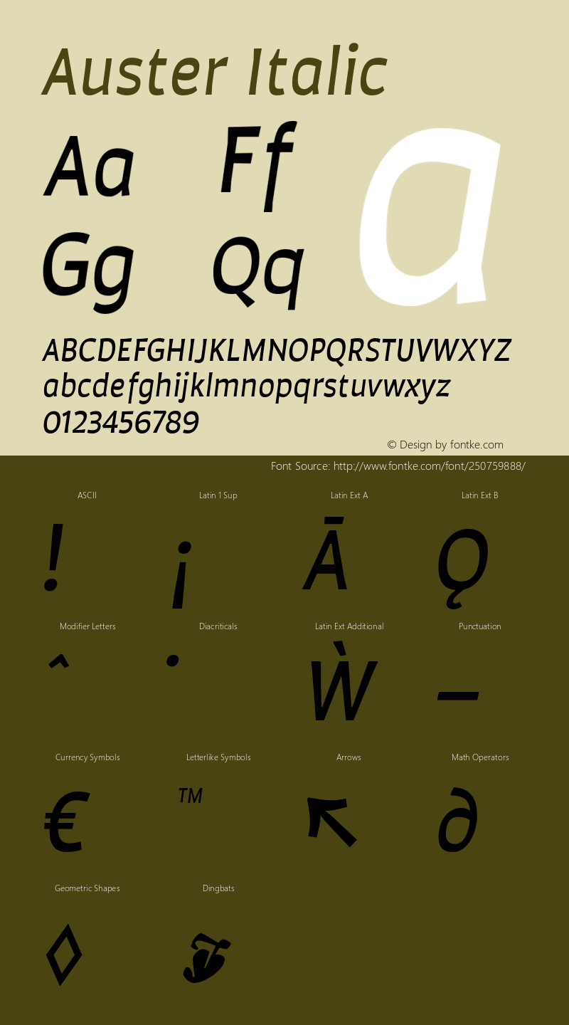 Auster Italic Version 1.000;PS 001.000;hotconv 1.0.88;makeotf.lib2.5.64775图片样张