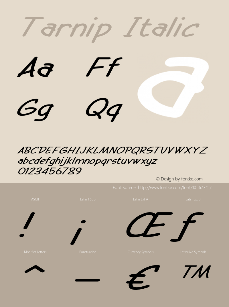 Tarnip Italic Version 1.000图片样张