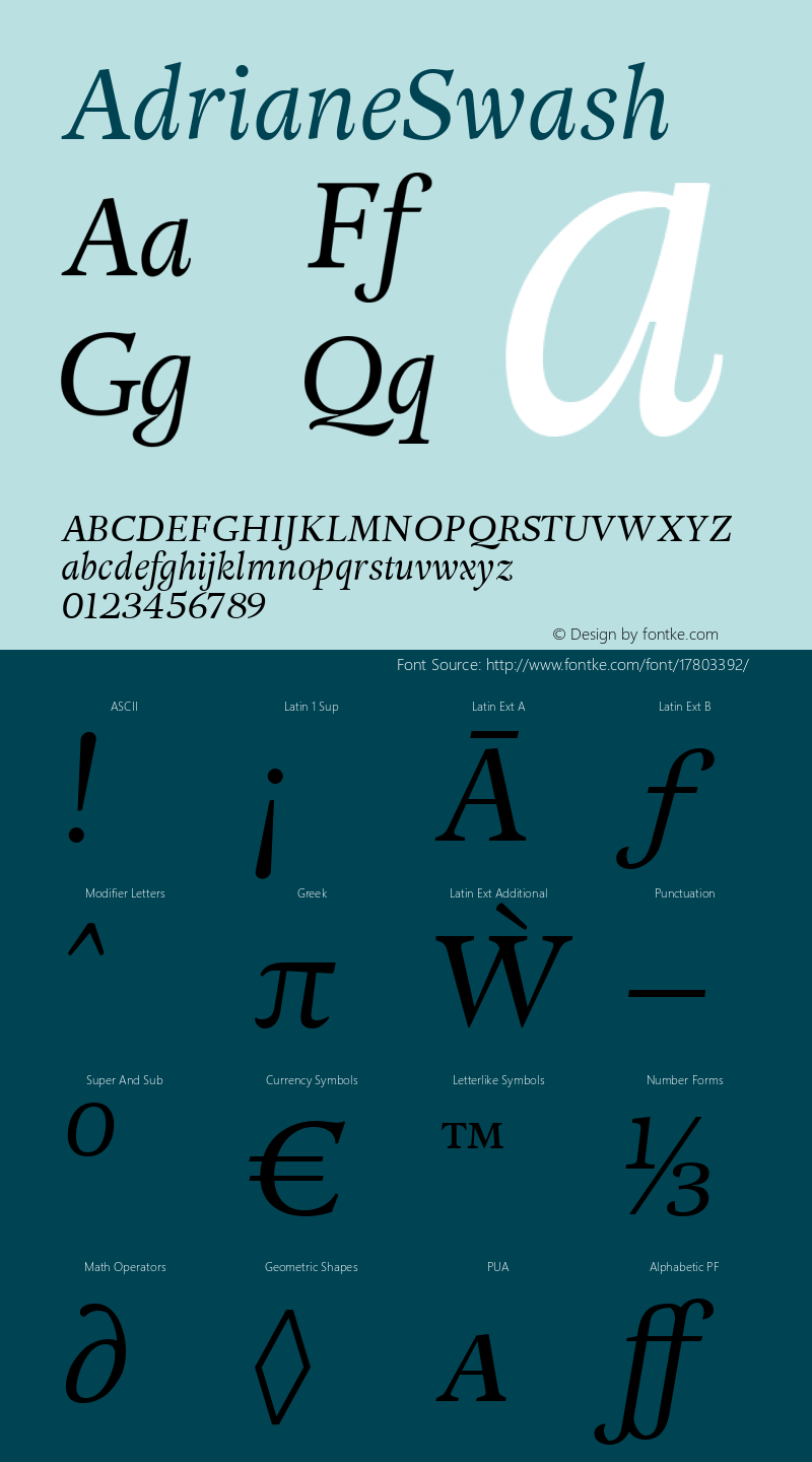 AdrianeSwash ☞ Version 1.002 TypeTrust Release;com.myfonts.typefolio.adriane-swash.regular.wfkit2.413y图片样张