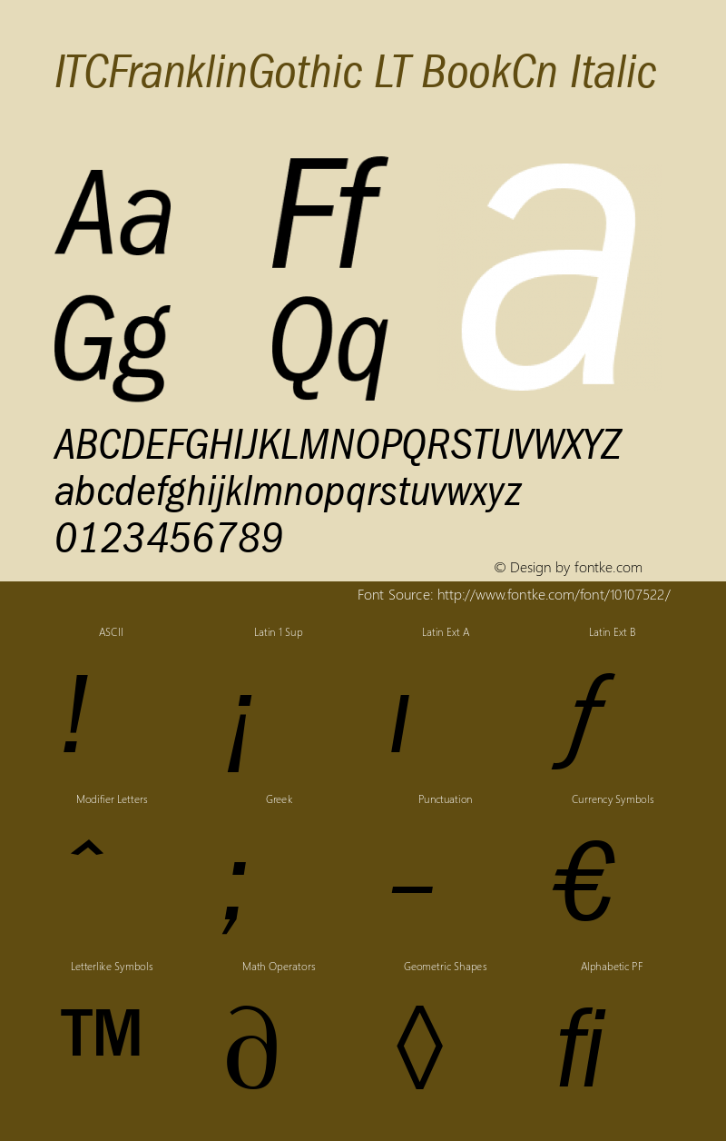 ITCFranklinGothic LT BookCn Italic Version 6.1; 2002图片样张