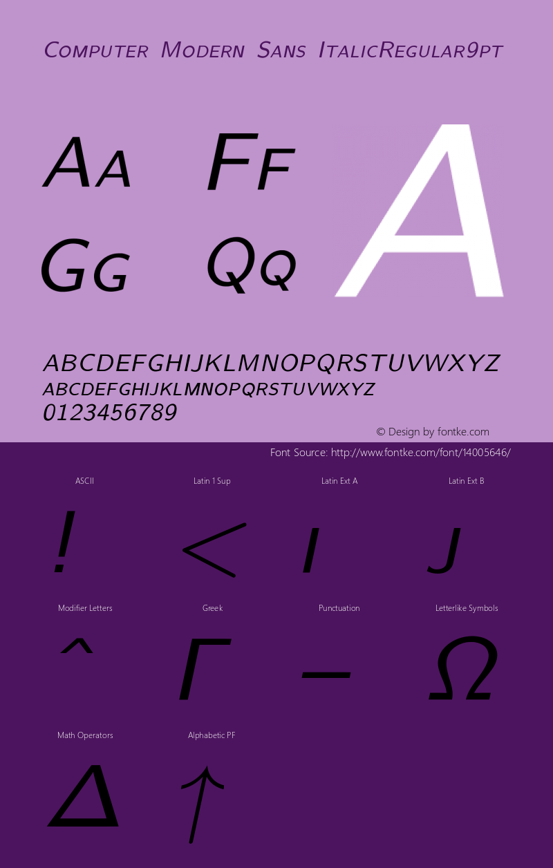 Computer Modern Sans ItalicRegular9pt Version 001.001图片样张