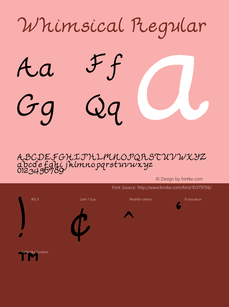 Whimsical Regular Version 1.00 June 13, 2010, initial release, www.yourfonts.com图片样张