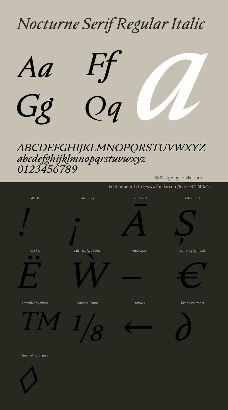 Nocturne Serif Regular Italic Version 2.000;hotconv 1.0.109;makeotfexe 2.5.65596图片样张