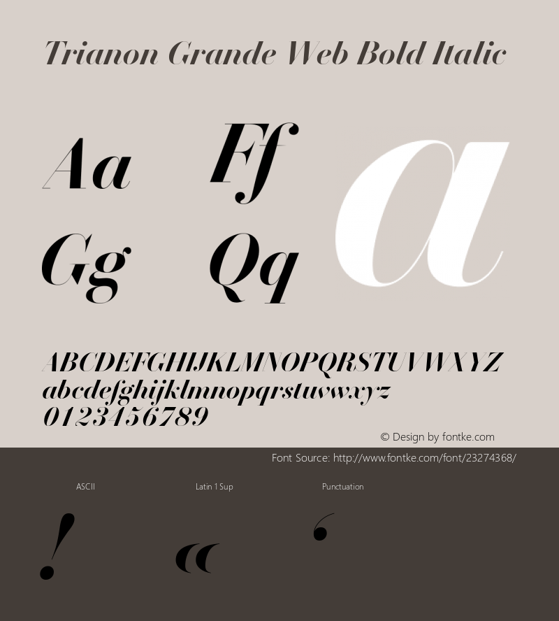 Trianon Grande Bold Italic Version 1.202;PS 1.202;hotconv 1.0.72;makeotf.lib2.5.5900; ttfautohint (v1.3.34-f4db)图片样张
