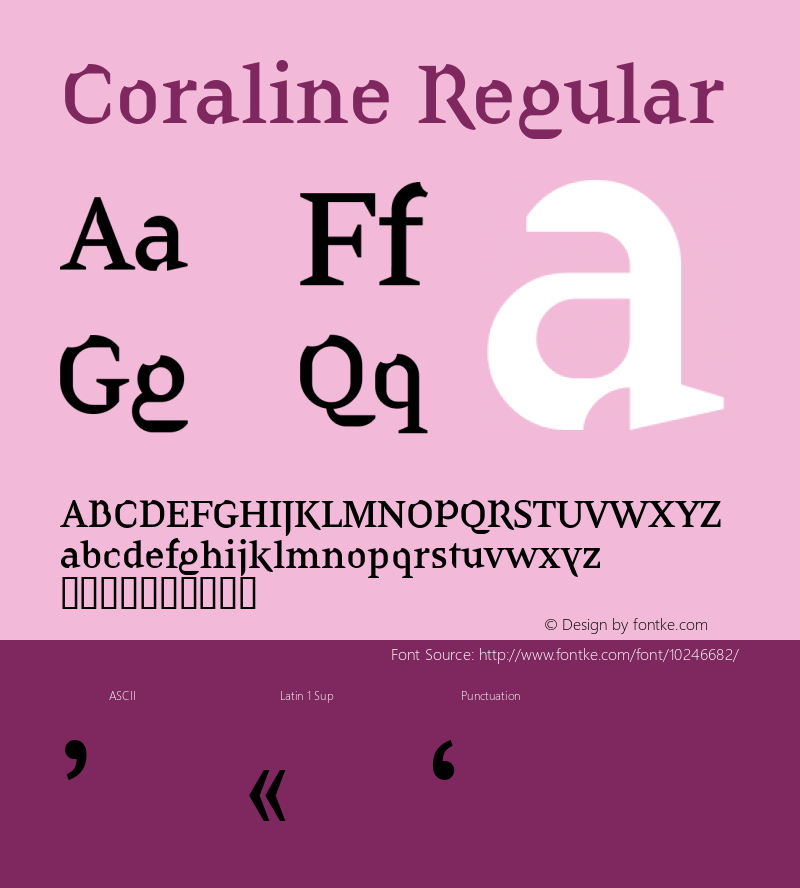 Coraline Regular Macromedia Fontographer 4.1.2 22.09.2006图片样张