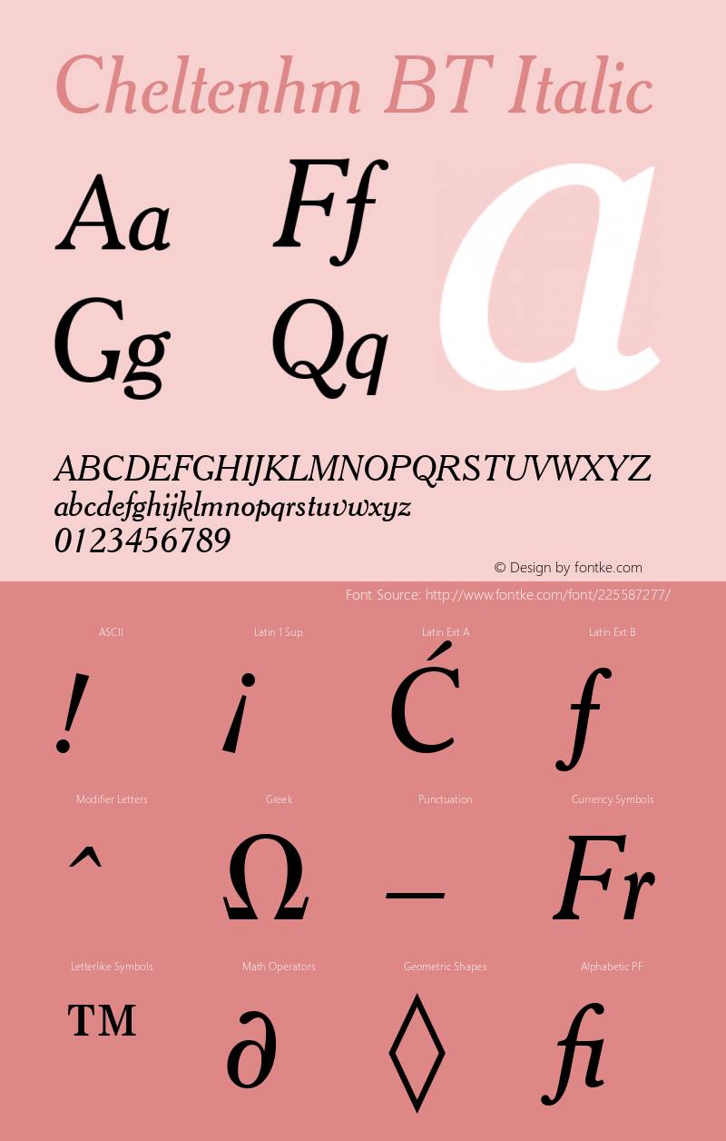 Cheltenhm BT Italic Version 1.01 emb4-OT图片样张