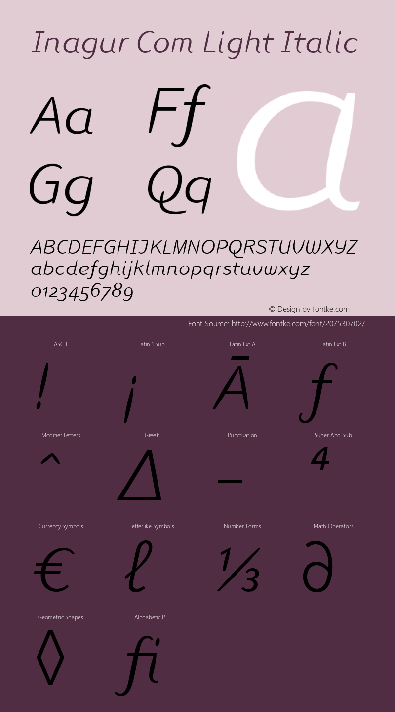 Linotype Inagur Com Light Italic Version 1.30图片样张