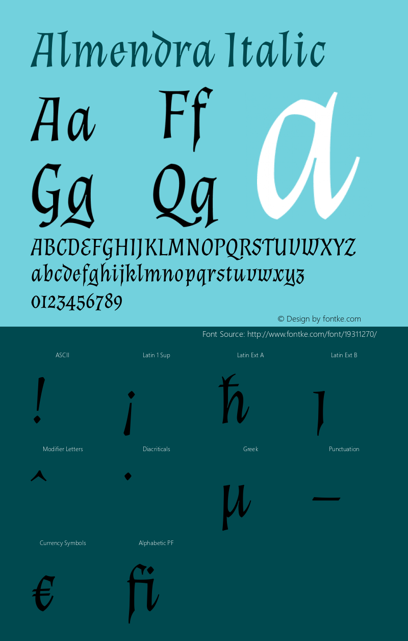 Almendra Italic Version 1.004图片样张