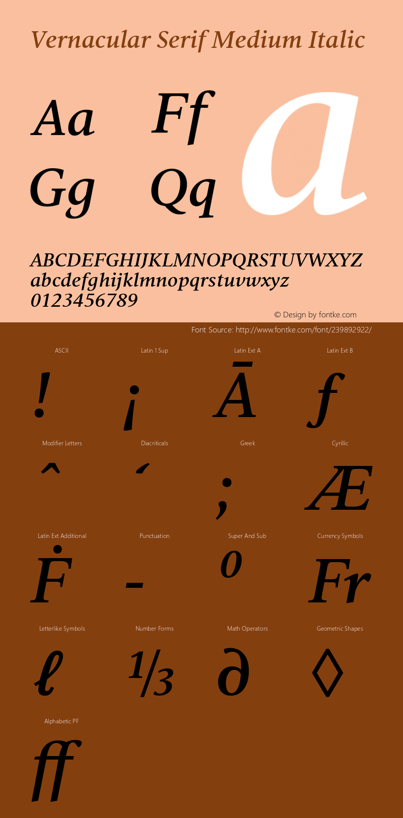 Vernacular Serif Medium Italic Version 3.00; ttfautohint (v1.5)图片样张