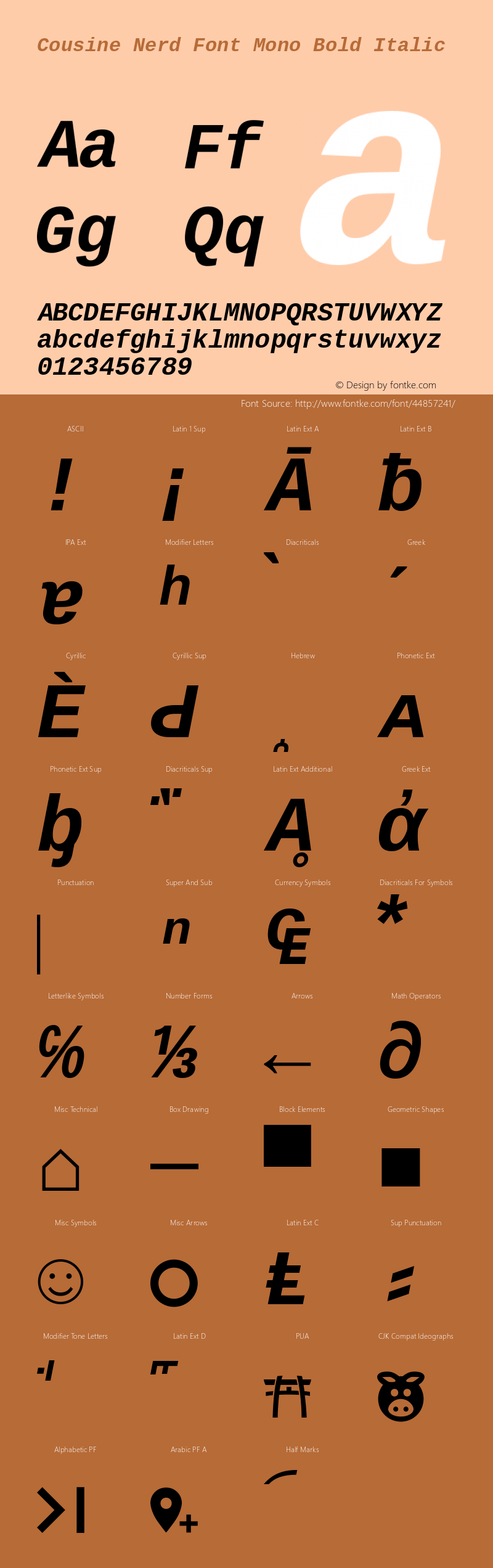 Cousine Bold Italic Nerd Font Complete Mono Version 1.21图片样张