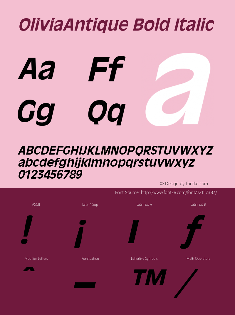 OliviaAntique Bold Italic Altsys Fontographer 3.5  8/21/95图片样张