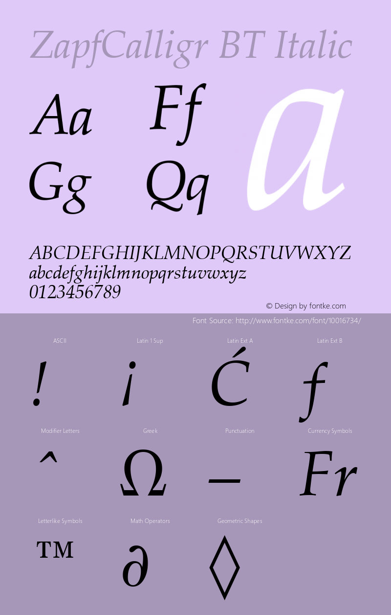 ZapfCalligr BT Italic mfgpctt-v4.4 Dec 14 1998图片样张