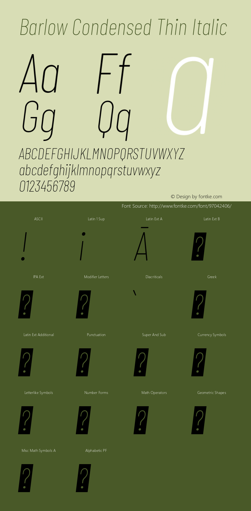 Barlow Condensed Thin Italic Version 1.408图片样张