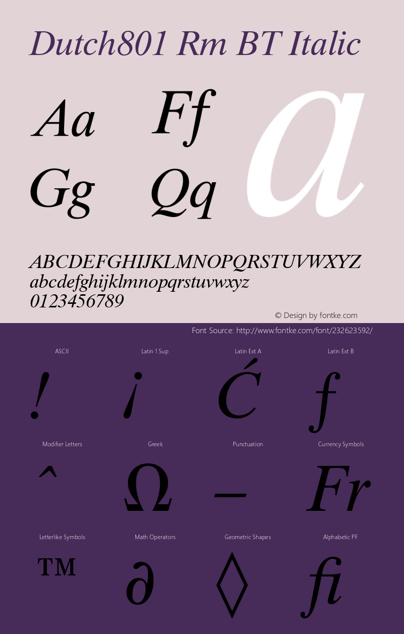 Dutch801 Rm BT Italic Version 1.01 emb4-OT图片样张