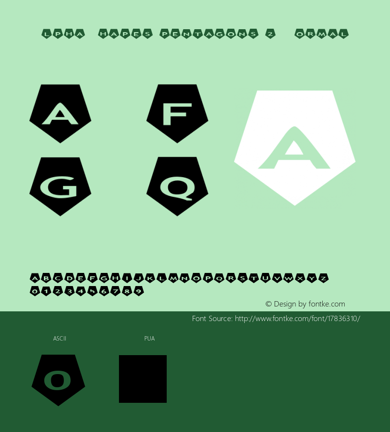 AlphaShapes pentagons 2 Normal 2.0 - October 2005 - freeware font图片样张