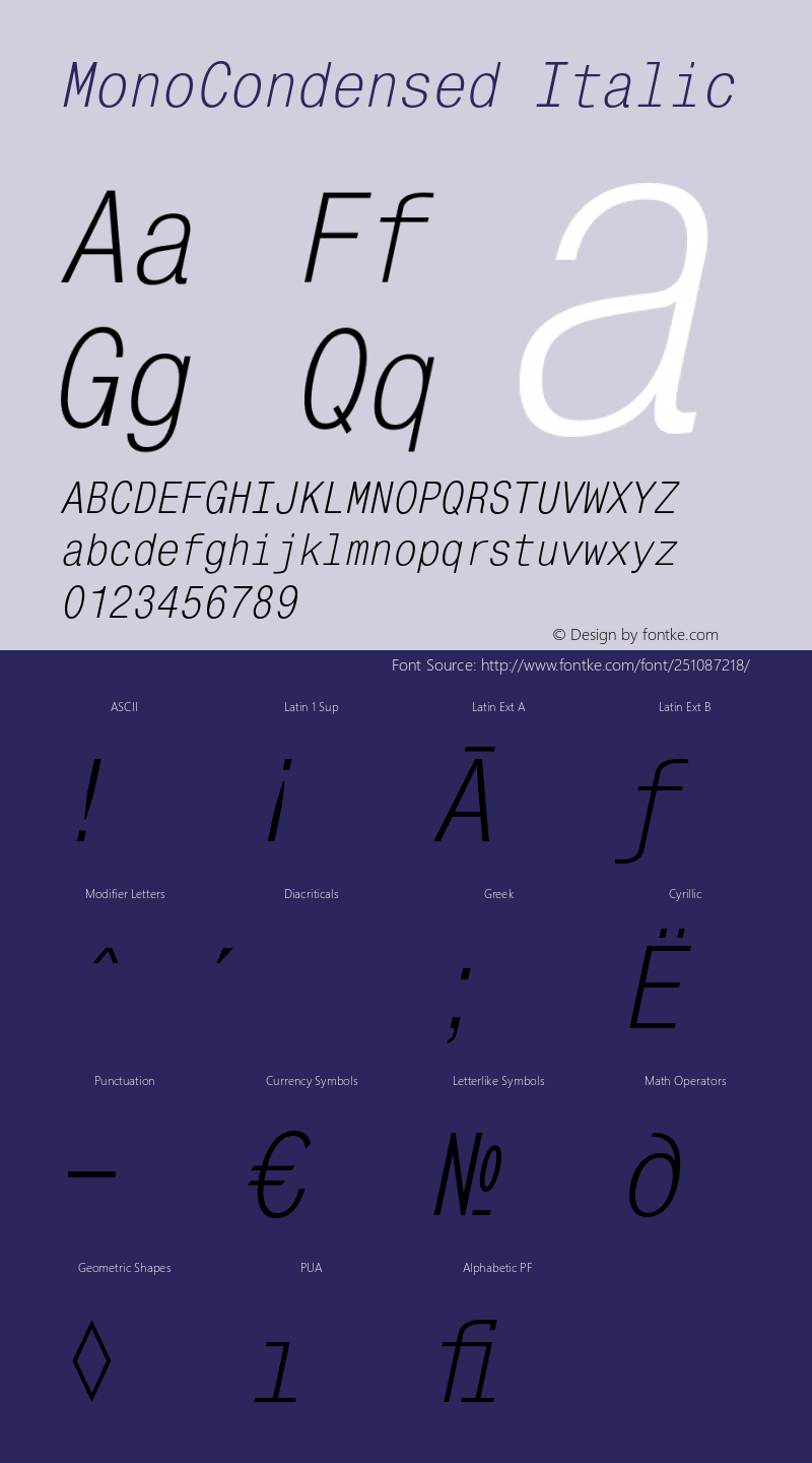 MonoCondensed Italic Version 1.000;PS 001.001;hotconv 1.0.38图片样张