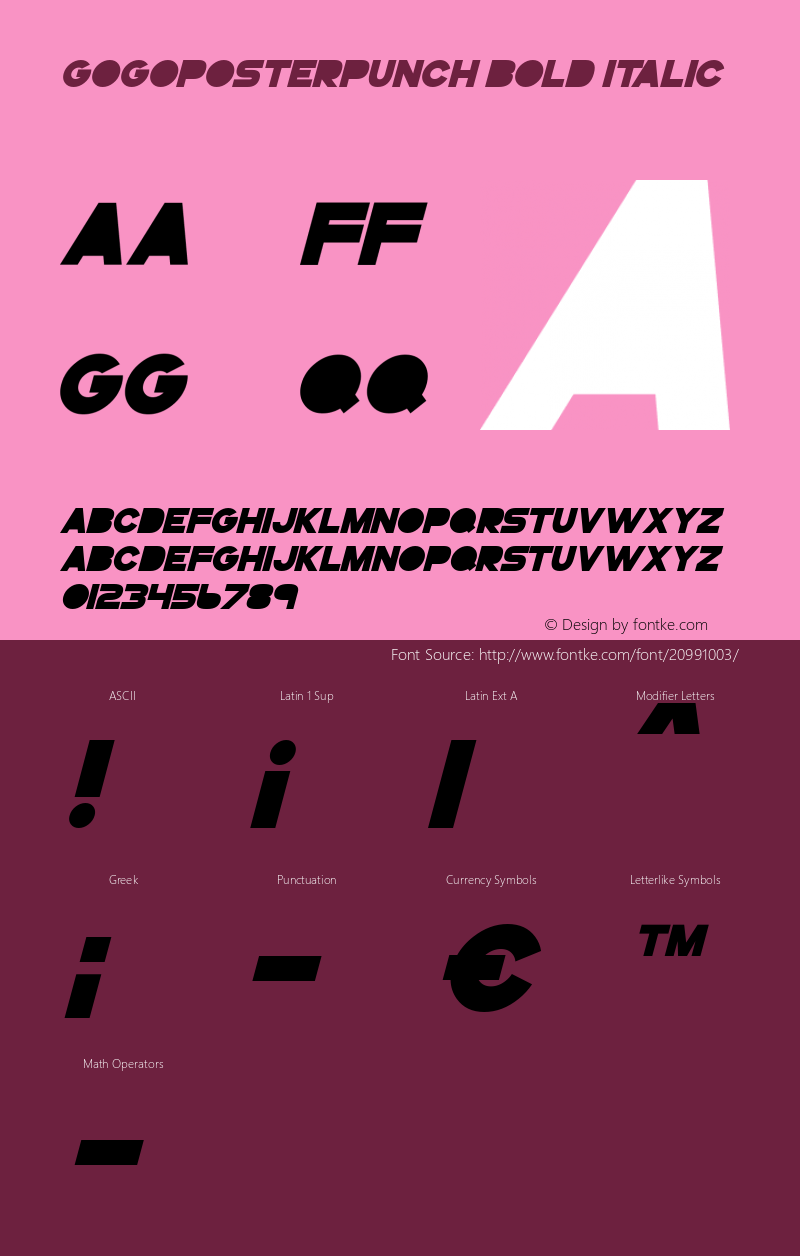 GoGoPosterPunch Bold Italic Version 1.00 May 14, 2017, initial release图片样张