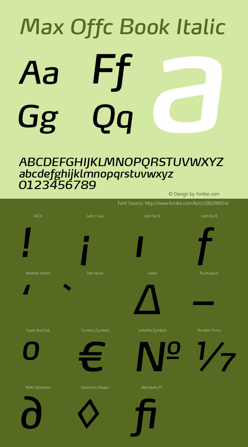 Max Offc Book Italic Version 7.504; 2011; Build 1022图片样张