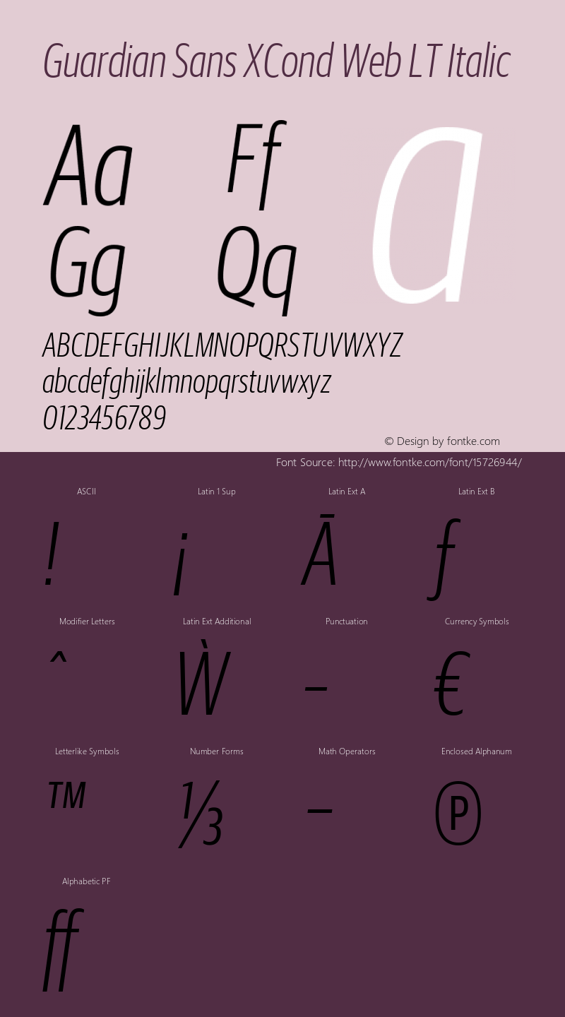 Guardian Sans XCond Web LT Italic Version 1.1 2012图片样张