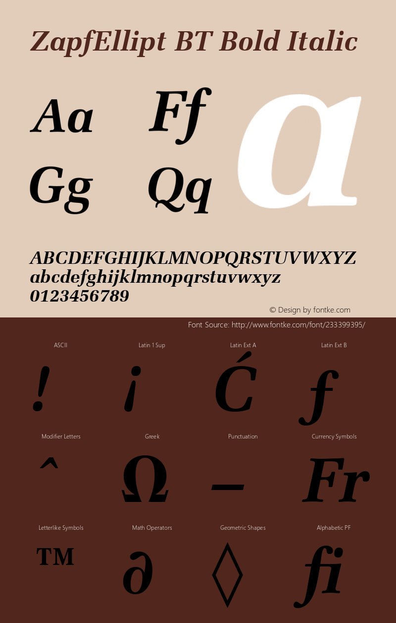 ZapfEllipt BT Bold Italic Version 1.01 emb4-OT图片样张