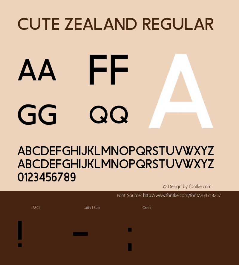 Cute Zealand Version 1.00;July 24, 2018;FontCreator 11.5.0.2427 64-bit图片样张