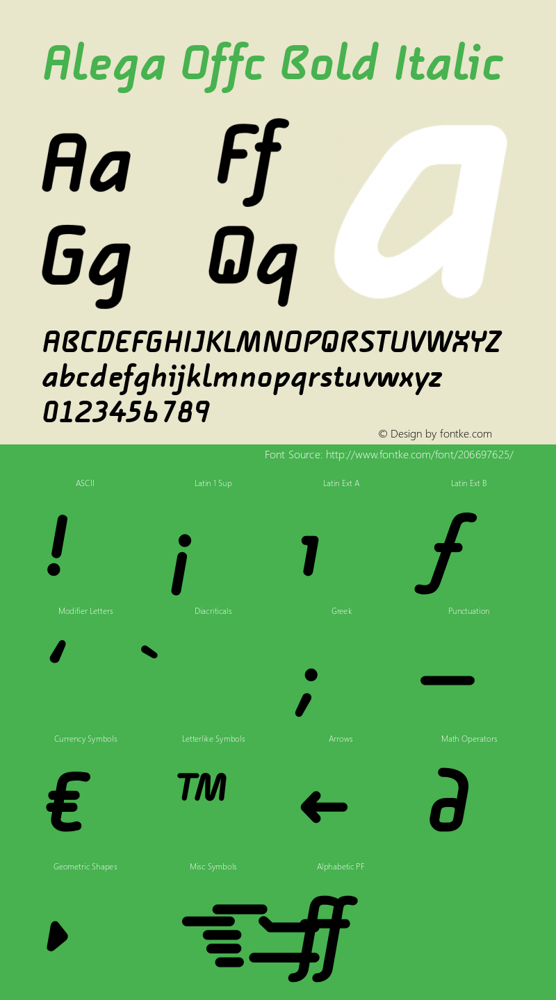 Alega Offc Bold Italic Version 7.504; 2009; Build 1020图片样张
