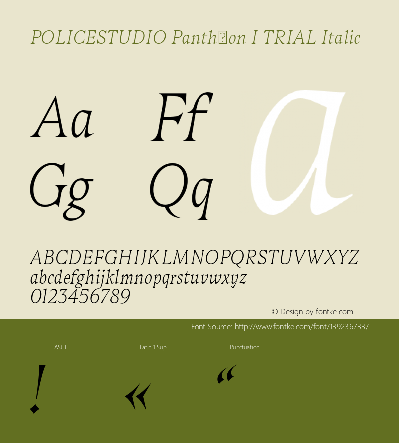 POLICESTUDIO Pantheon I TRIAL Italic Version 1.003;PS 001.003;hotconv 1.0.88;makeotf.lib2.5.64775图片样张