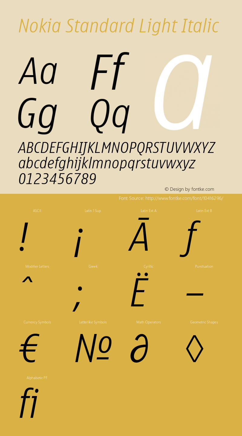 Nokia Standard Light Italic Version 1.00图片样张