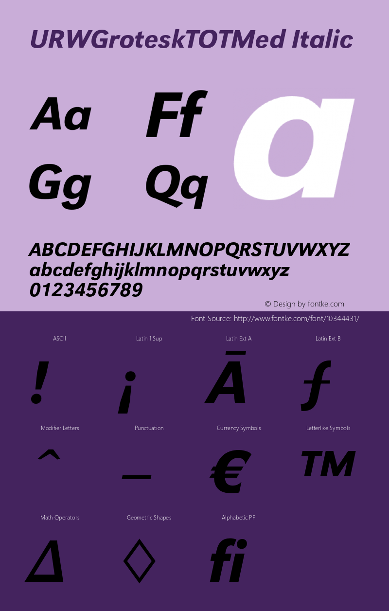 URWGroteskTOTMed Italic Version 1.000;PS 1.05;Core 1.0.35图片样张