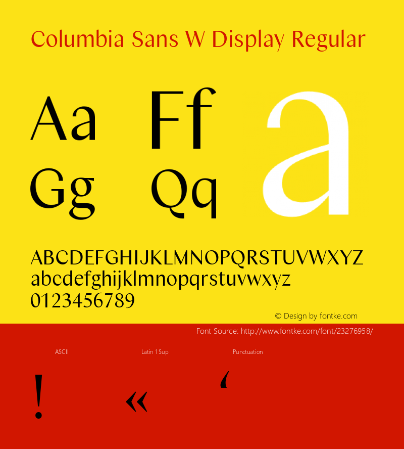 Columbia Sans W Disp Version 1.001;PS 1.1;hotconv 1.0.88;makeotf.lib2.5.647800; ttfautohint (v1.3.34-f4db)图片样张