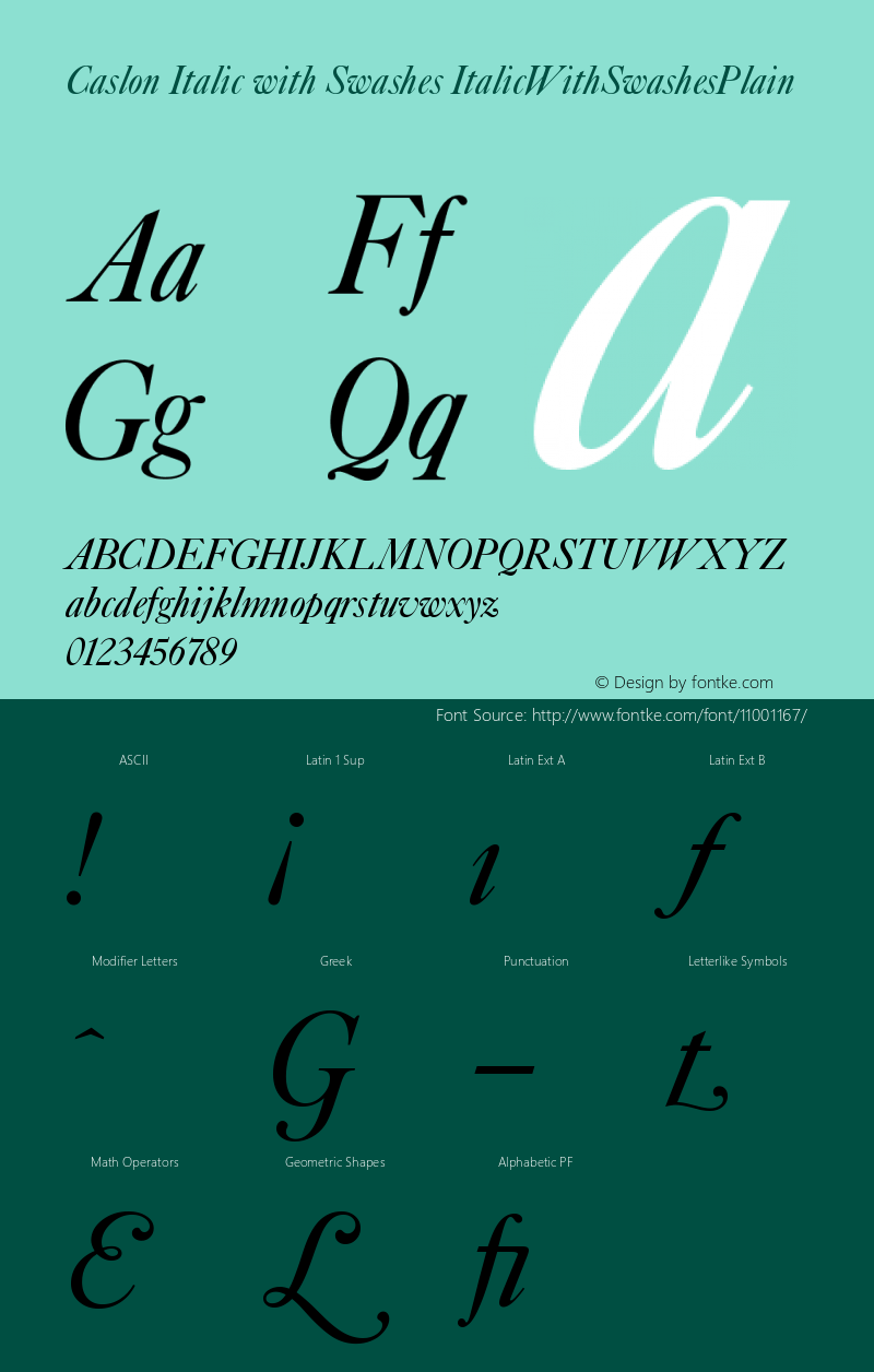 Caslon Italic with Swashes ItalicWithSwashesPlain Version 1.0图片样张