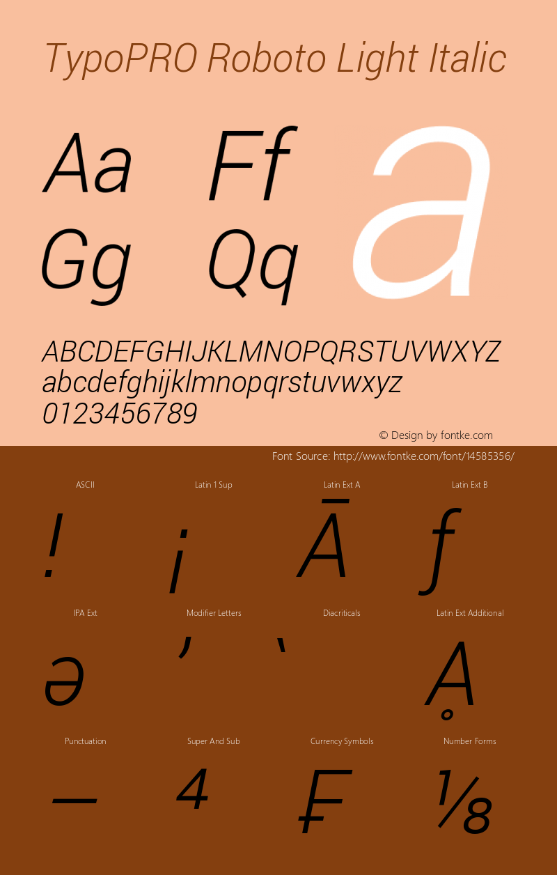 TypoPRO Roboto Light Italic Version 1.200310; 2013图片样张