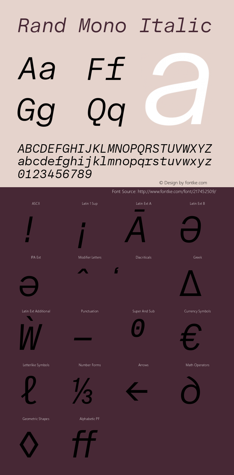 Rand Mono Regular Italic Version 1.002; build 0003图片样张