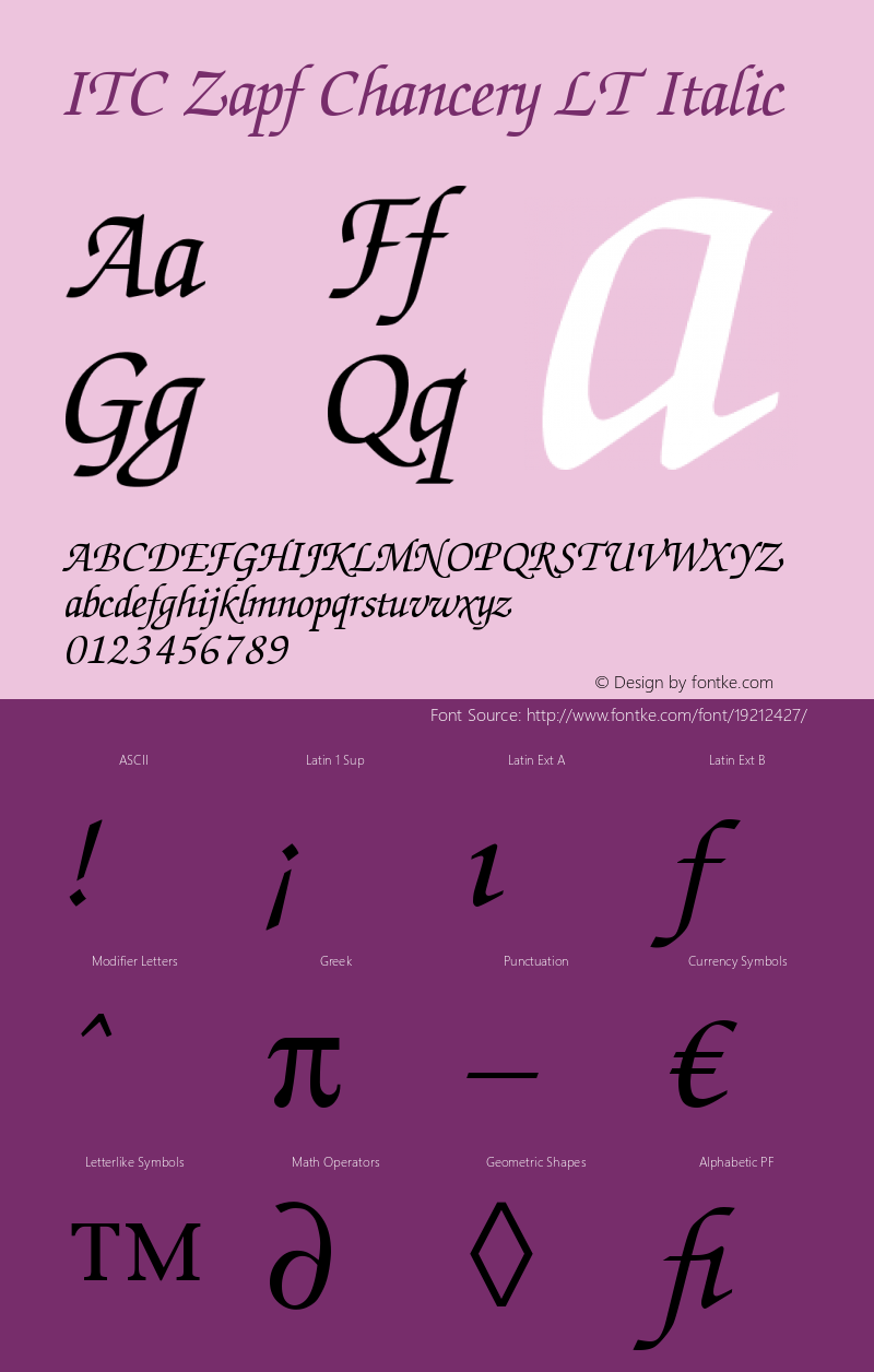 ITC Zapf Chancery LT Italic Version 006.000图片样张