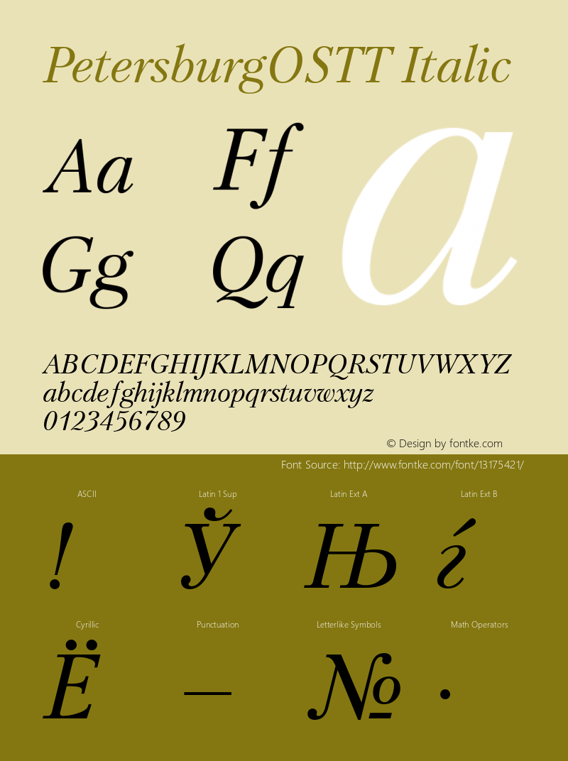 PetersburgOSTT Italic TrueType Maker version 3.00.00图片样张