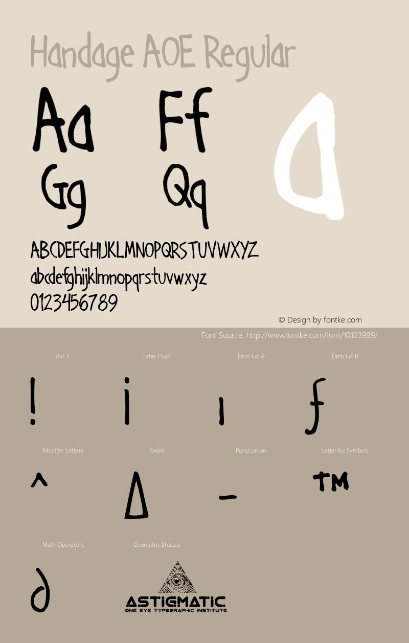 Handage AOE Regular Macromedia Fontographer 4.1.2 4/20/02图片样张